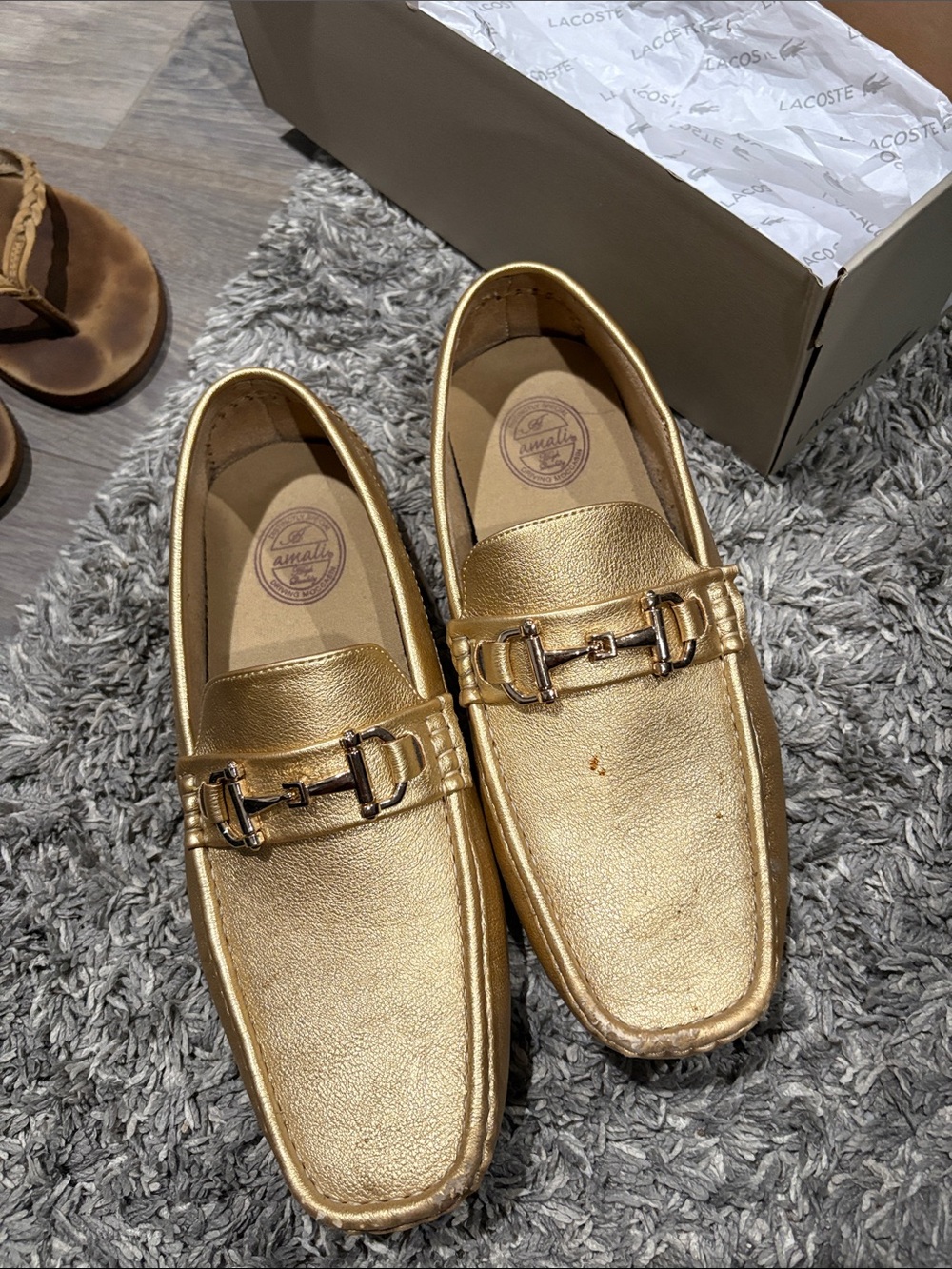 Amali Metallic Gold Leather Bit Loafers for Men